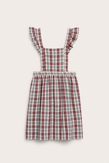 Women's red checked apron with frill detail