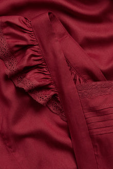 Women's red apron with frill detail