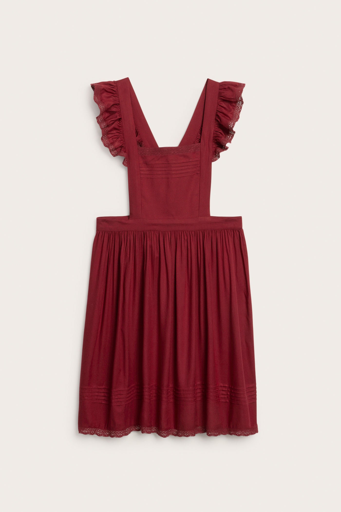 Women's red apron with frill detail