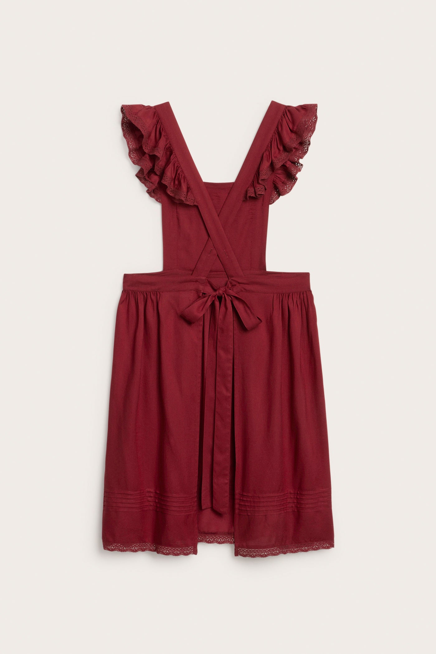 Women's red apron with frill detail