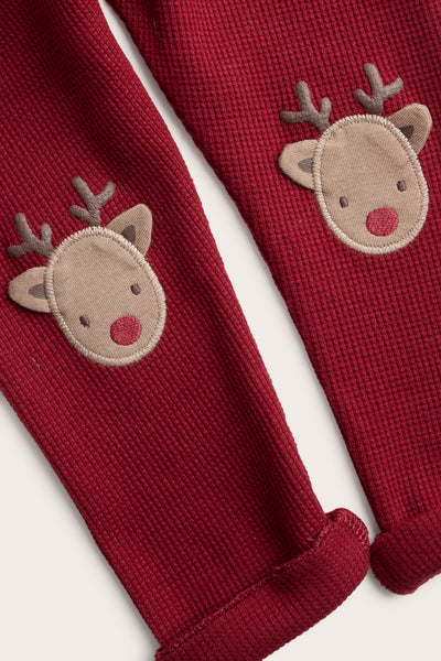 Baby red waffle leggings with patches