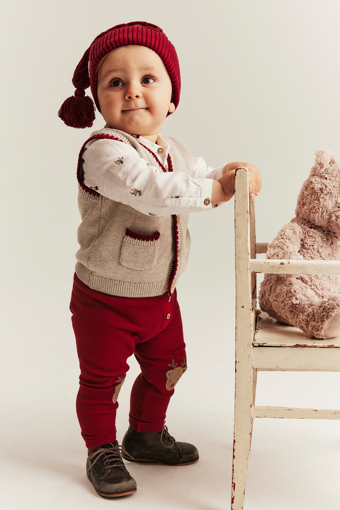 Baby red waffle leggings with patches