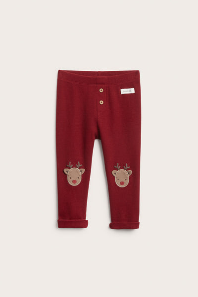 Baby red waffle leggings with patches
