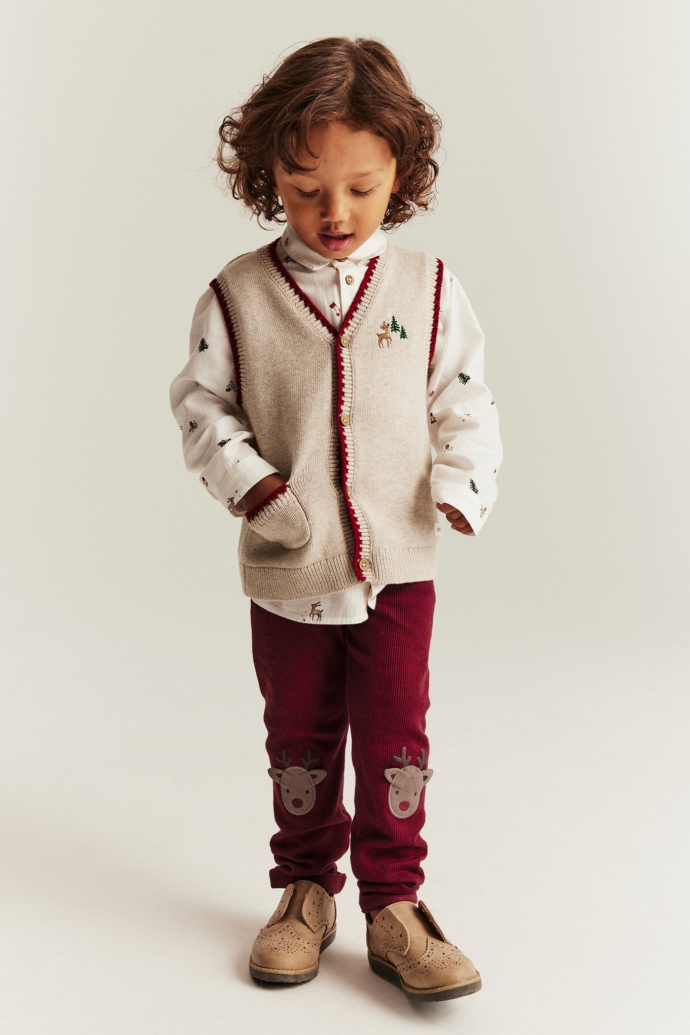 Kids' red waffle leggings with patches