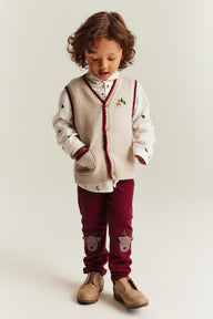 Kids' red waffle leggings with patches