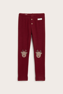 Kids' red waffle leggings with patches