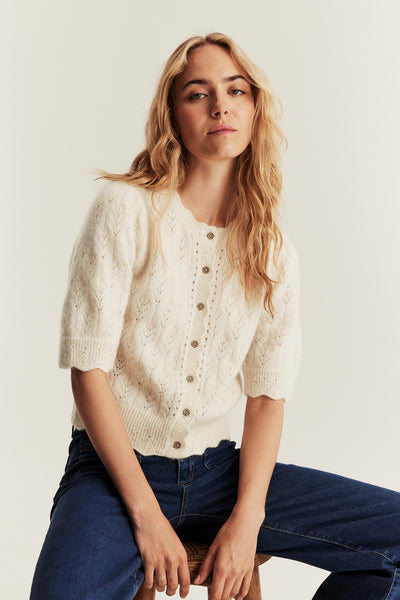 Women's beige wool blended cardigan
