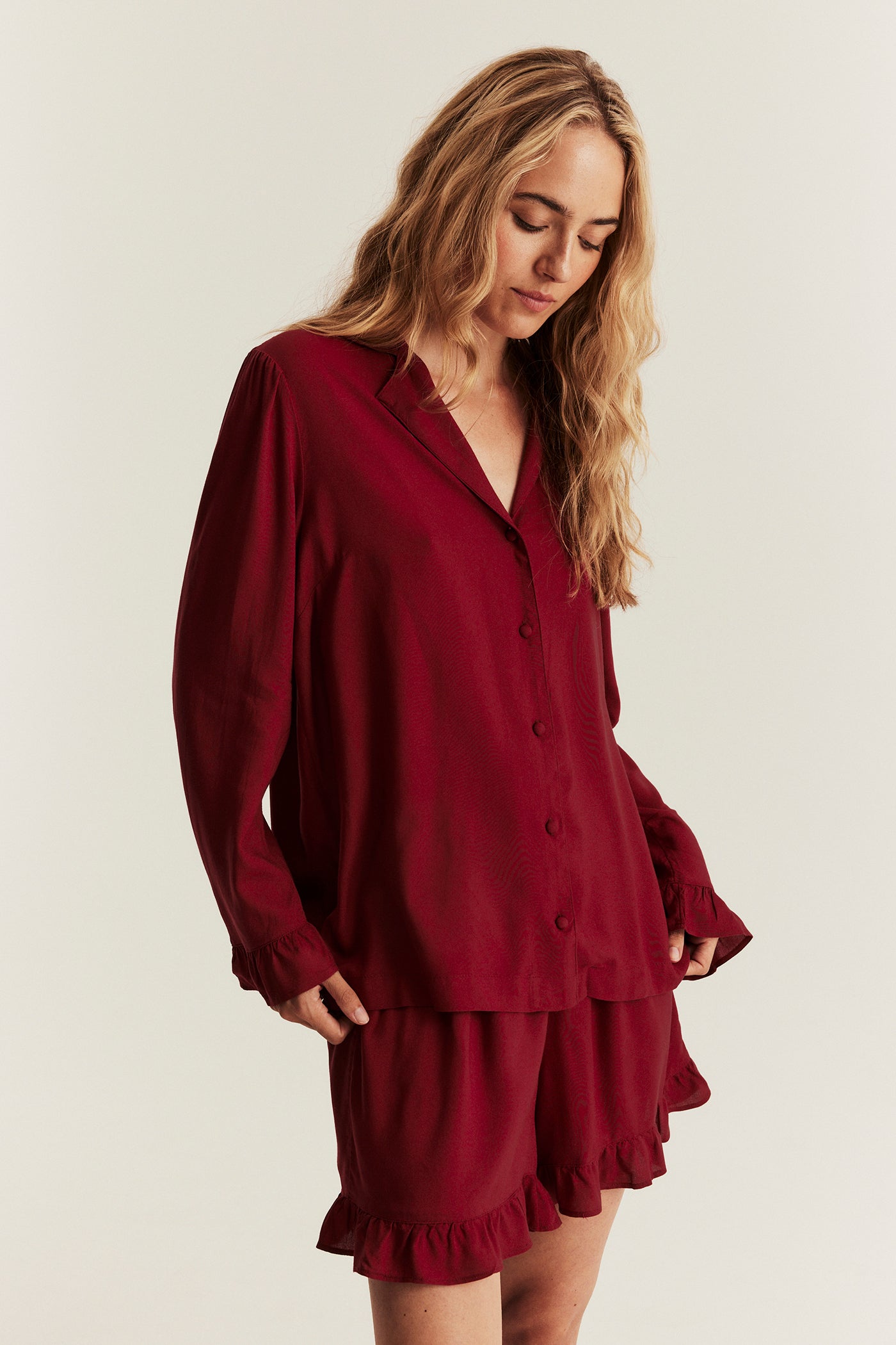 Women's red frill pyjamas