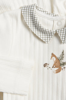 Baby white ribbed fox bodysuit