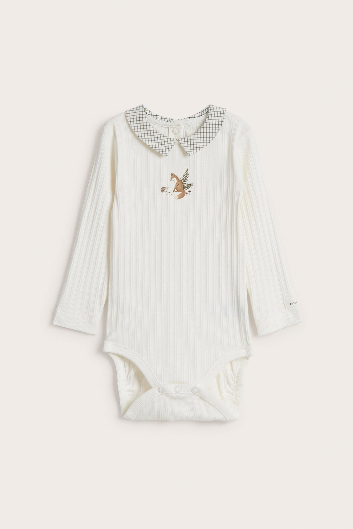 Baby white ribbed fox bodysuit