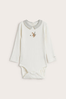 Baby white ribbed fox bodysuit
