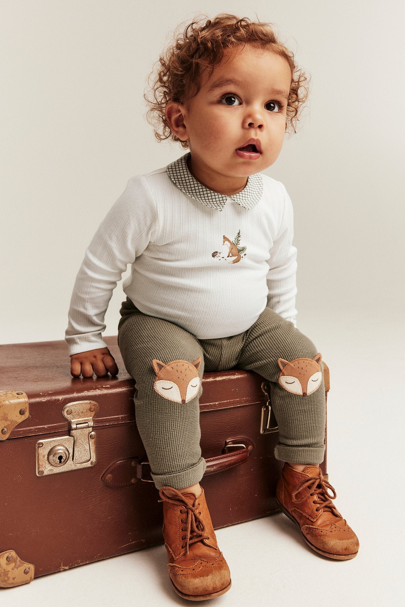 Baby white ribbed fox bodysuit