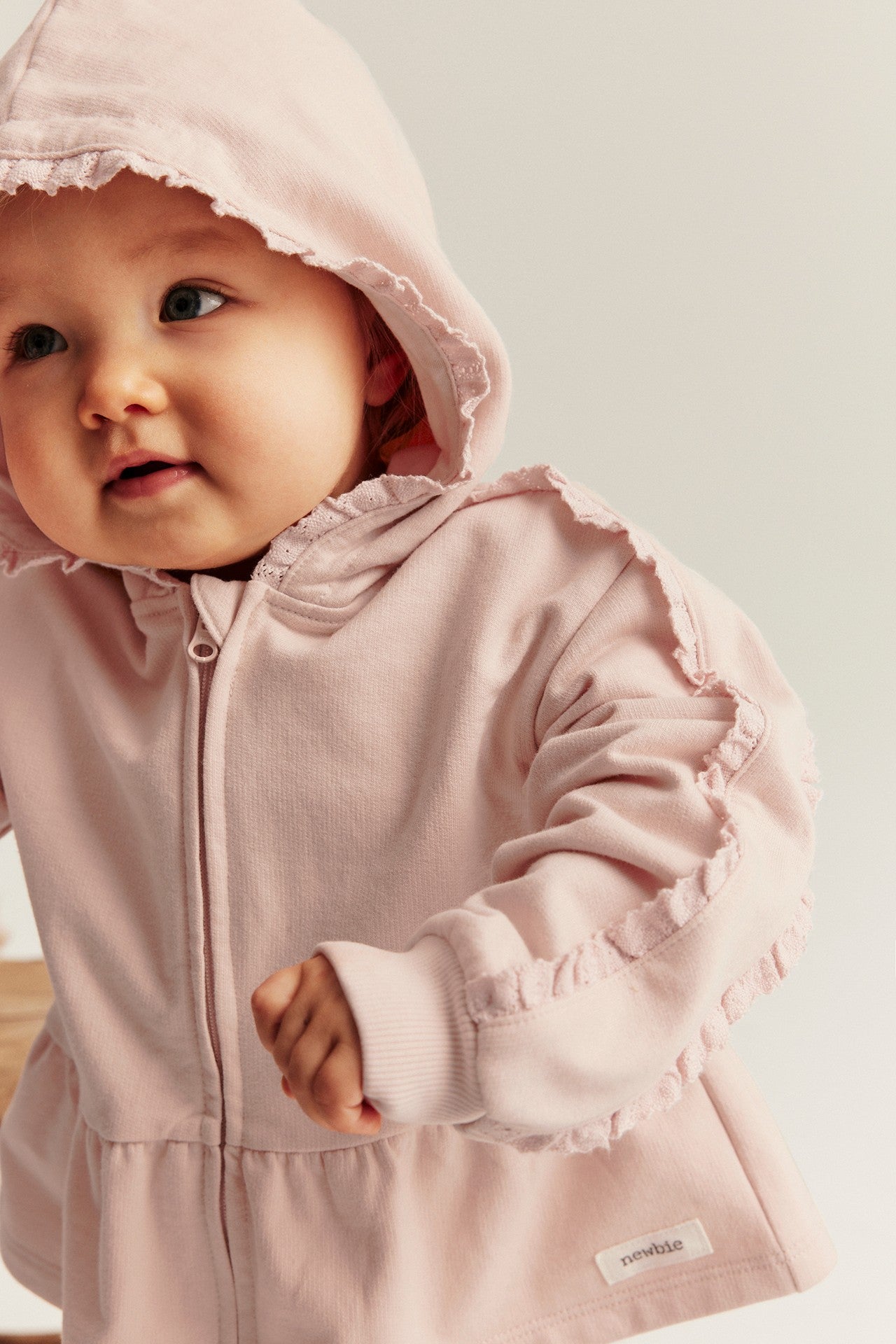 Baby pink hooded sweatshirt with lace
