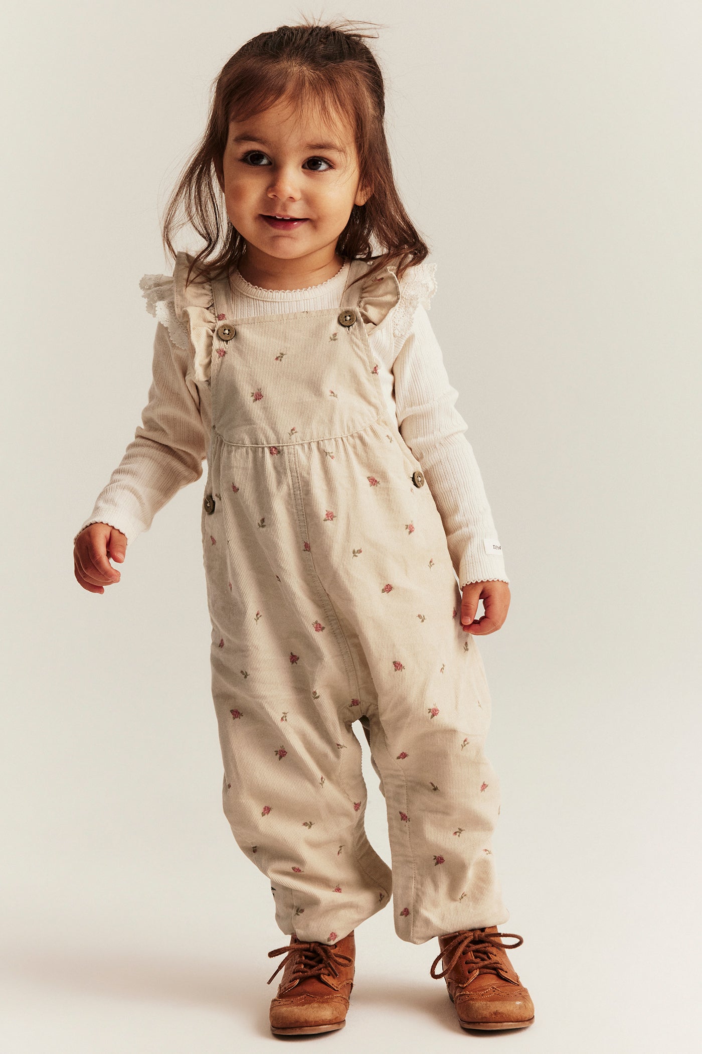 Baby beige floral corduroy dungarees