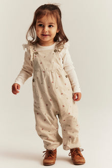 Baby beige floral corduroy dungarees