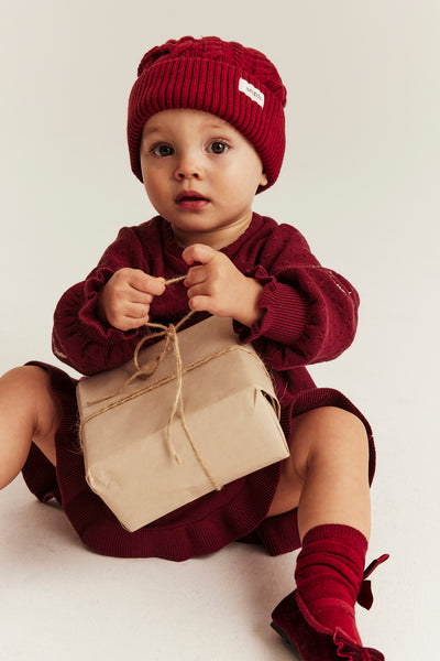 Baby red knitted dress with frill