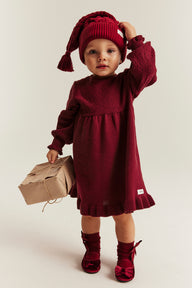 Baby red knitted dress with frill