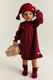 Baby red knitted dress with frill