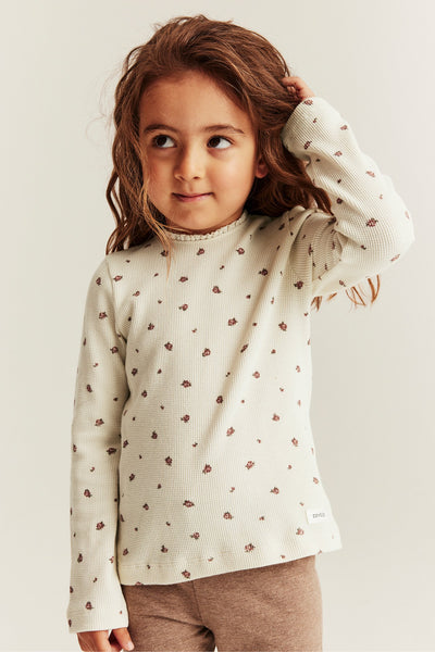Kids' beige floral top with lace
