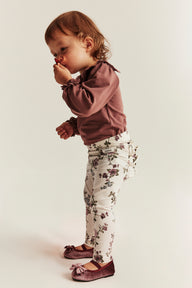 Baby beige floral leggings with frills
