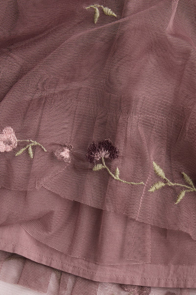 Baby pink floral mesh dress with embroidery
