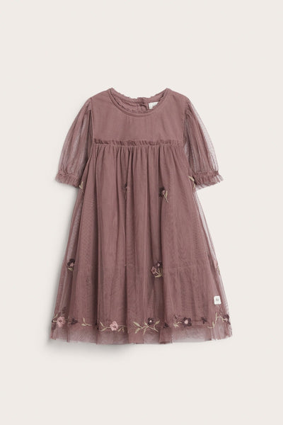 Baby pink floral mesh dress with embroidery