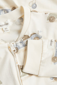 Baby white sleepsuit with cars and bears