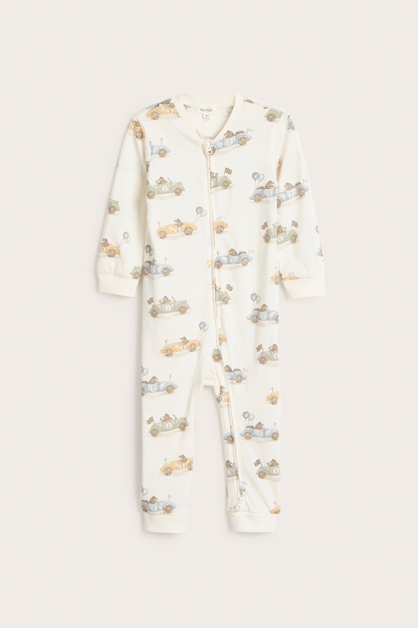 Baby white sleepsuit with cars and bears