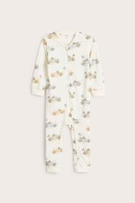 Baby white sleepsuit with cars and bears
