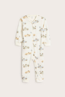 Baby white sleepsuit with cars and bears