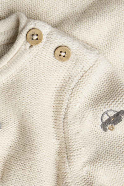 Baby beige knitted jumper with cars