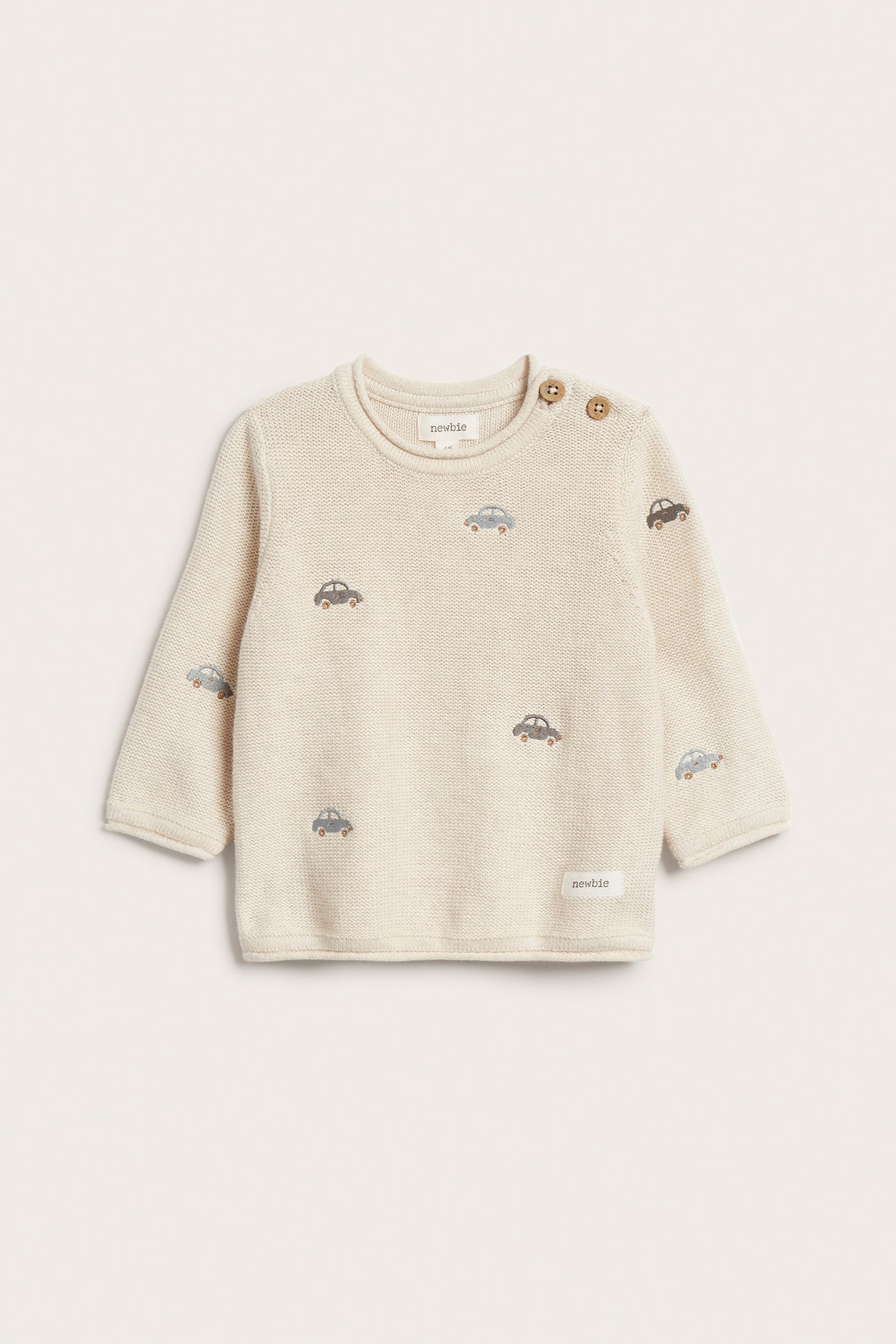 Baby beige knitted jumper with cars
