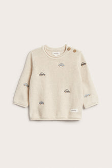 Baby beige knitted jumper with cars
