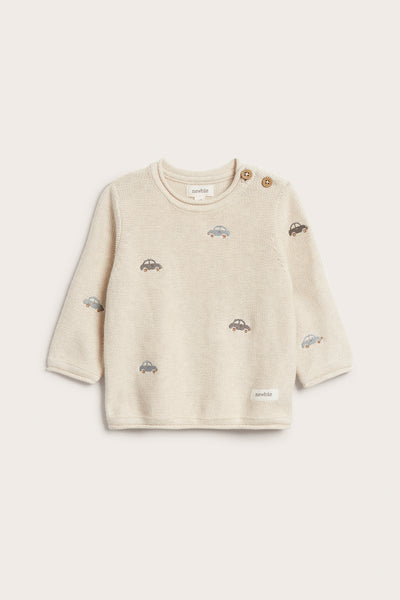 Baby beige knitted jumper with cars