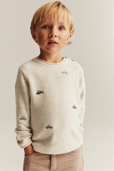 Baby & kids beige knitted jumper with cars