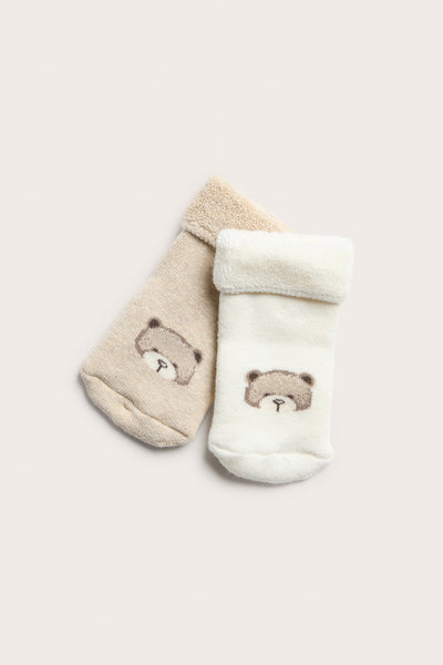 Baby beige socks with teddy bears 2-pack