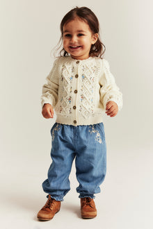 Baby white floral patterned knit cardigan