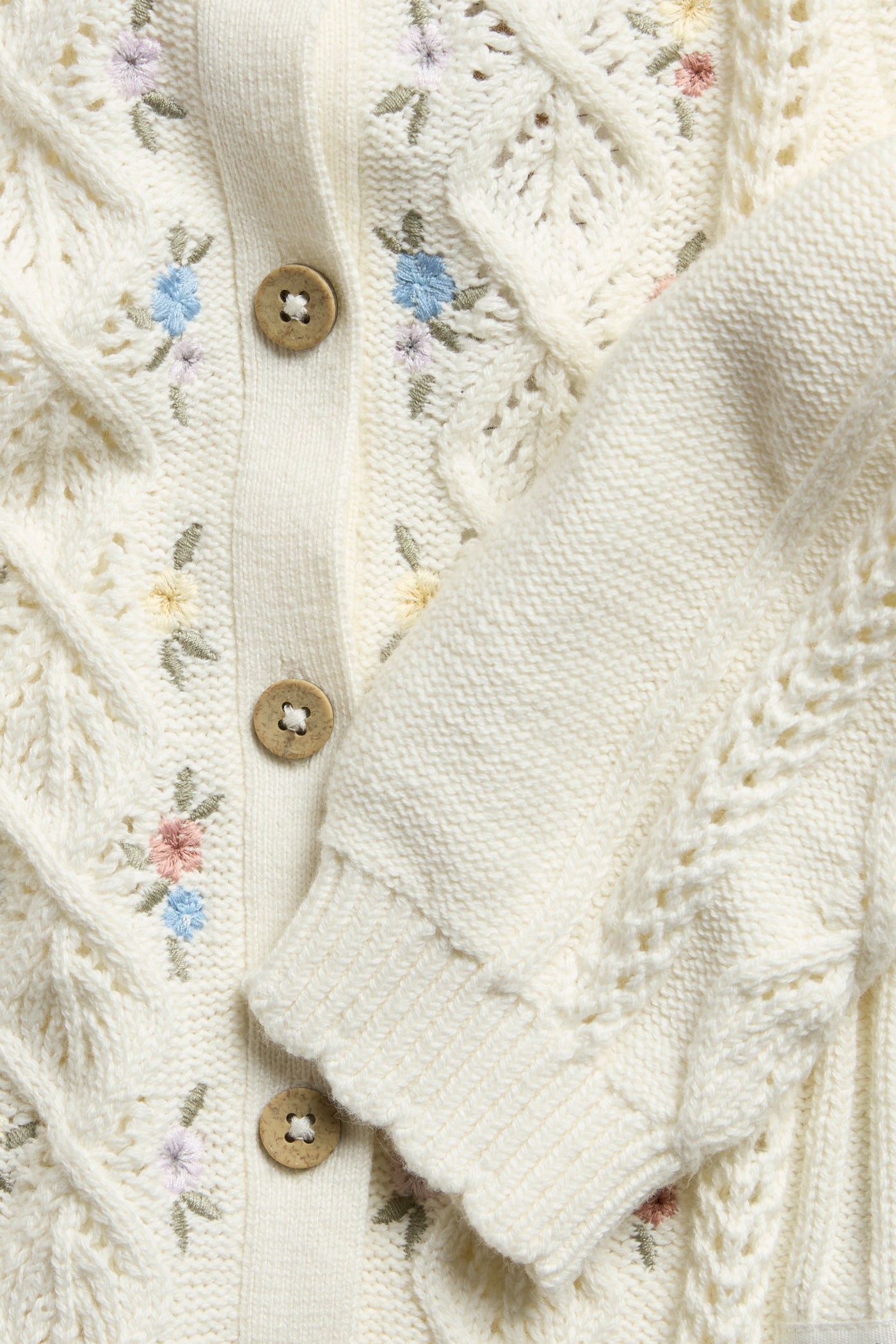Baby white floral patterned knit cardigan
