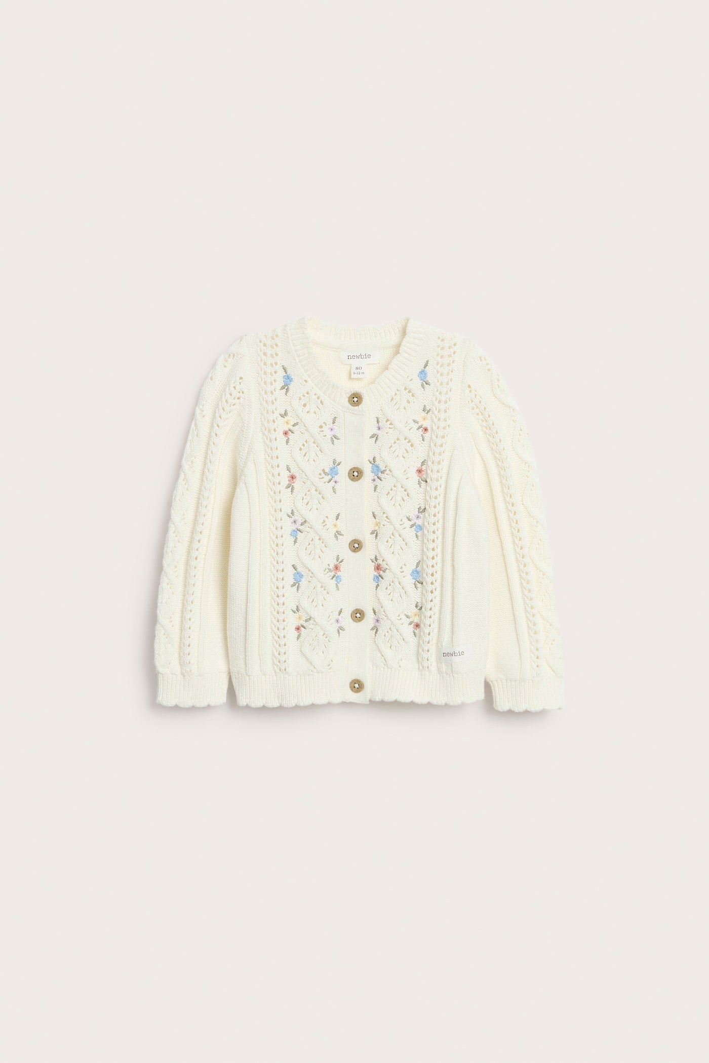 Baby white floral patterned knit cardigan
