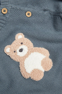 Baby blue jumper with bear appliqué