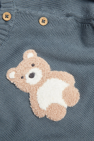 Baby blue jumper with bear appliqué