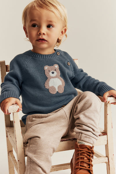 Baby blue jumper with bear appliqué