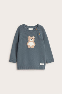 Baby blue jumper with bear appliqué