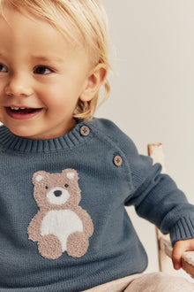 Baby blue jumper with bear appliqué
