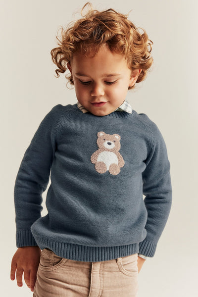 Baby & kids blue jumper with bear appliqué