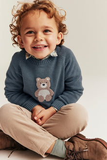 Baby & kids blue jumper with bear appliqué