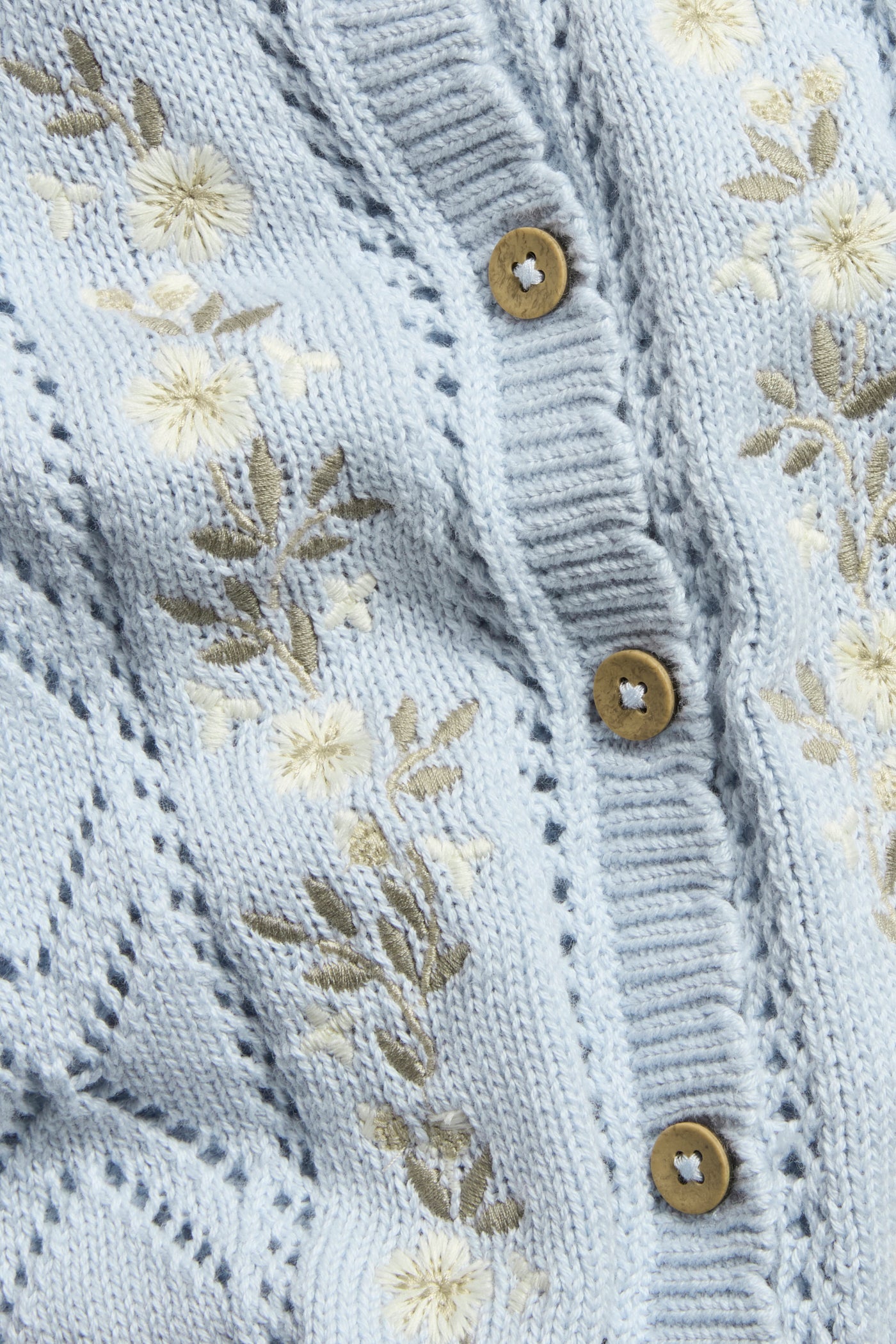 Baby blue knitted cardigan with flowers