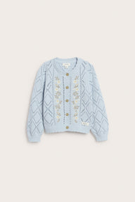 Baby blue knitted cardigan with flowers