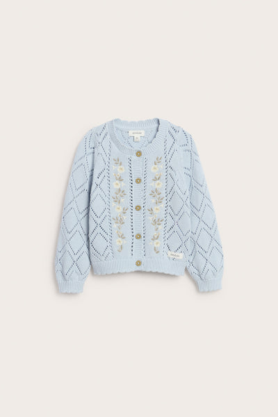 Baby blue knitted cardigan with flowers