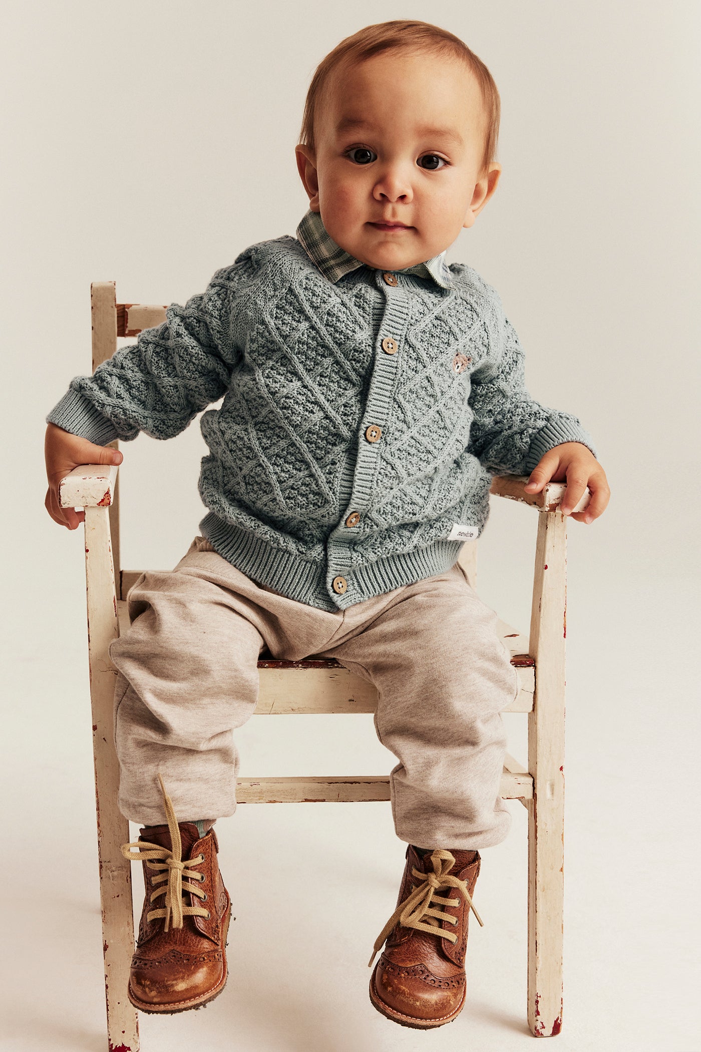 Baby green knitted teddy bear cardigan